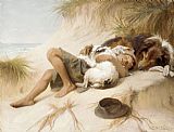 Famous Young Paintings - Margaret Collyer Young Boy Asleep with Dogs